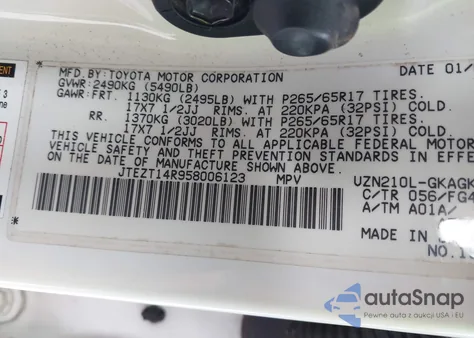 2005 Toyota 4Runner Sr5 V8 from USA, damaged, VIN JTEZT14R958006123